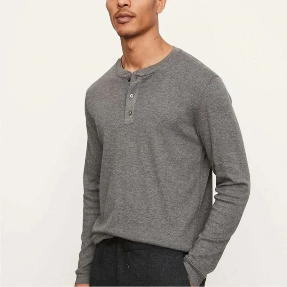 NWT Vince Vintage Rib Long Sleeve Henley Top Sweater Cotton Wool Size XXL Gray - Picture 1 of 6